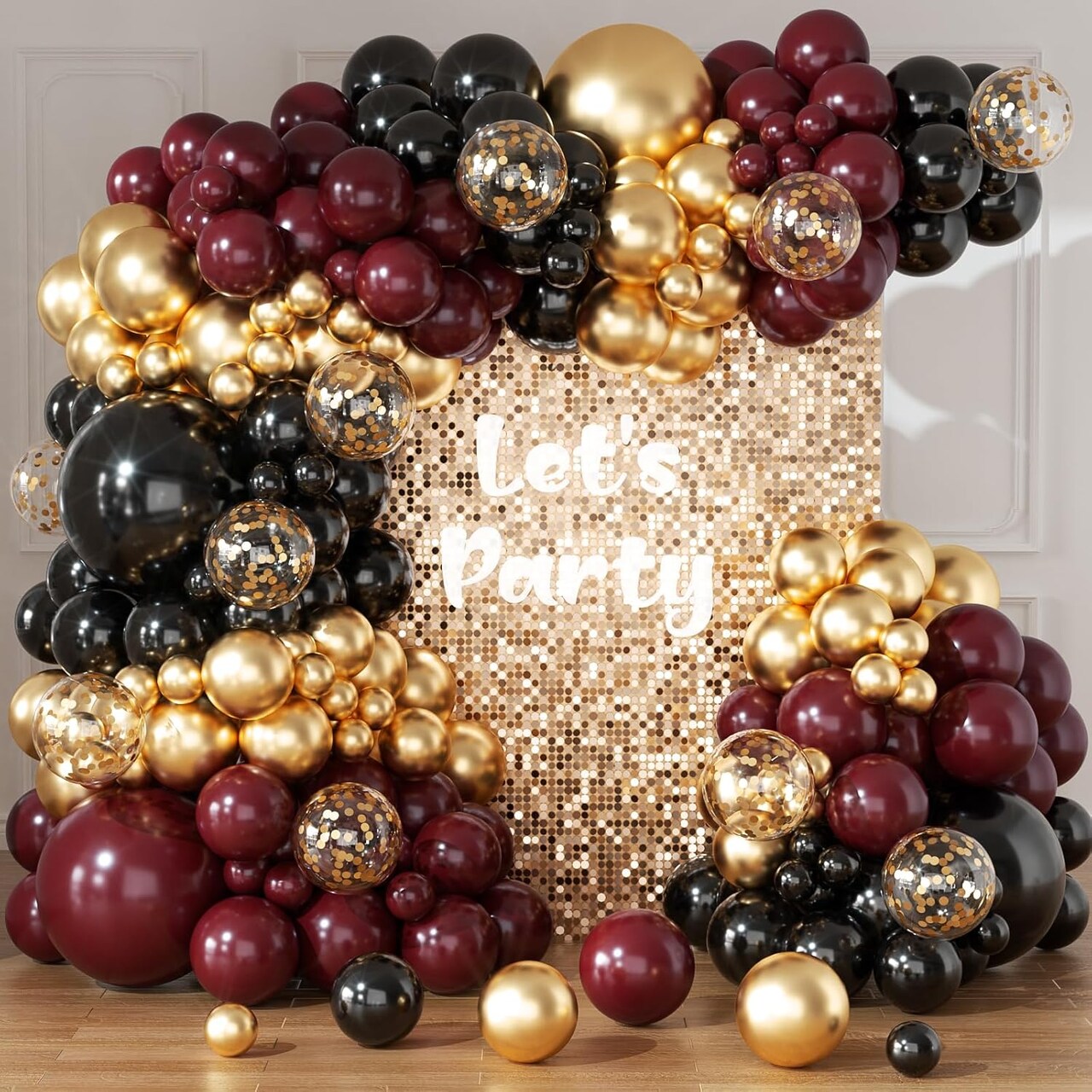 Burgundy Balloon Arch Garland Kit 164pcs Metallic Rose Gold Maroon Gold Balloons